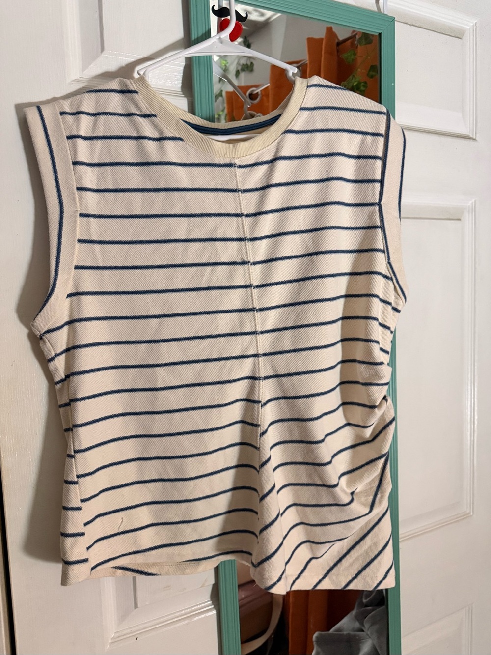Umgee Cream Tank Top with Navy Stripes